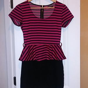Takara red & black stripe peplum dress